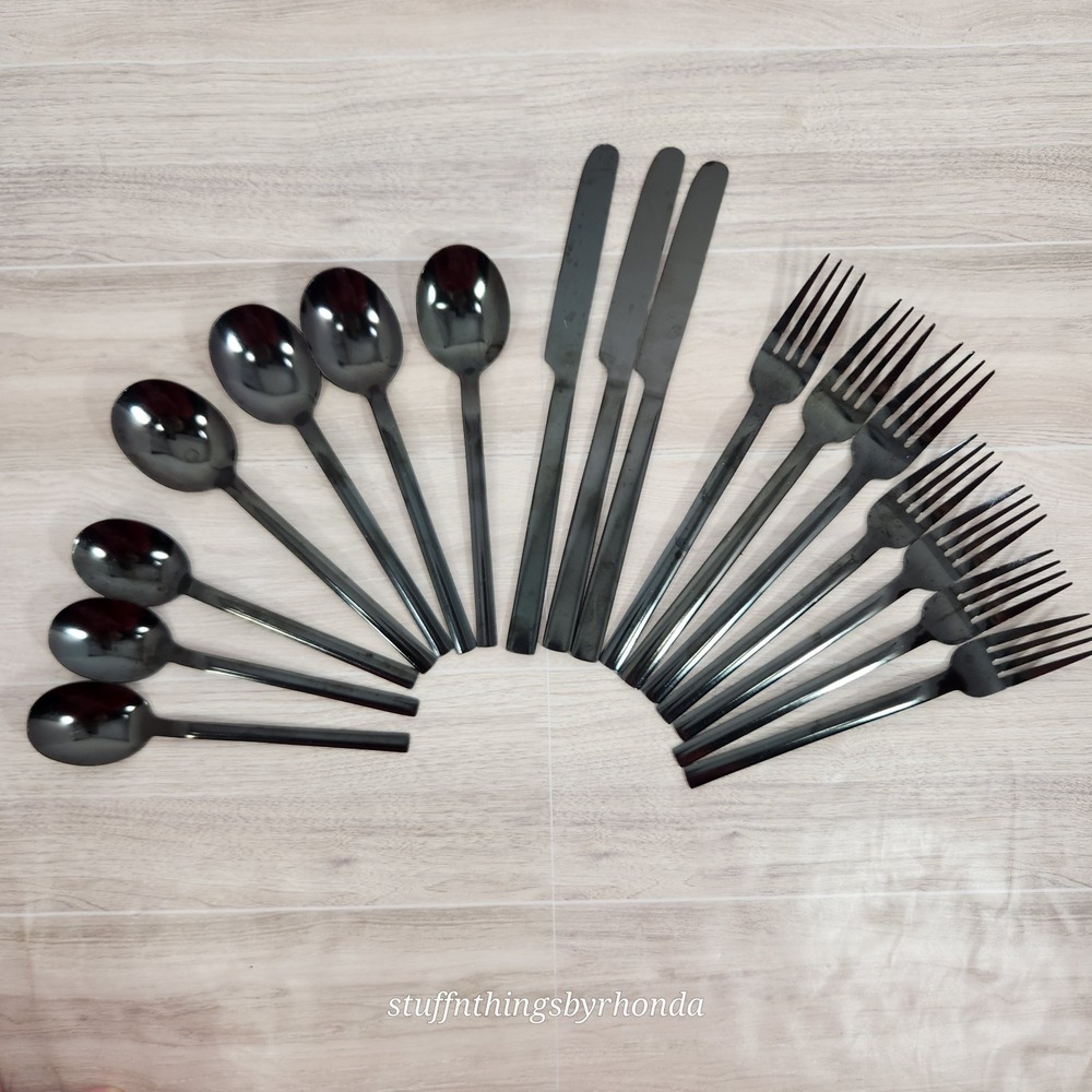 Stainless Black Flatware - Place Setting For 3 Only - Missing 3 Pieces